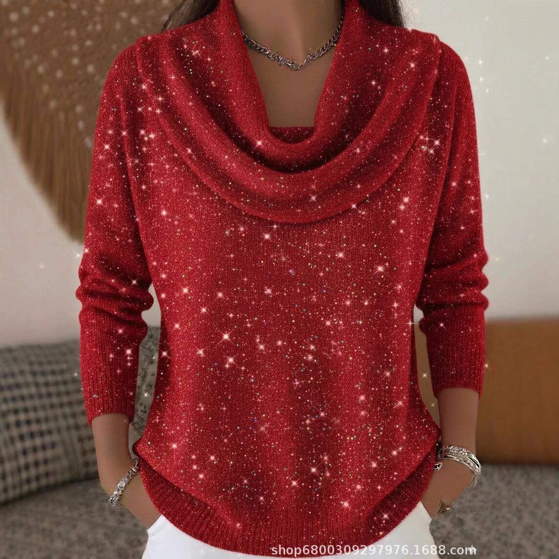 Winter Clothing Taiwan - سترة نسائية أنيقة مزينة بالترتر، بياقة