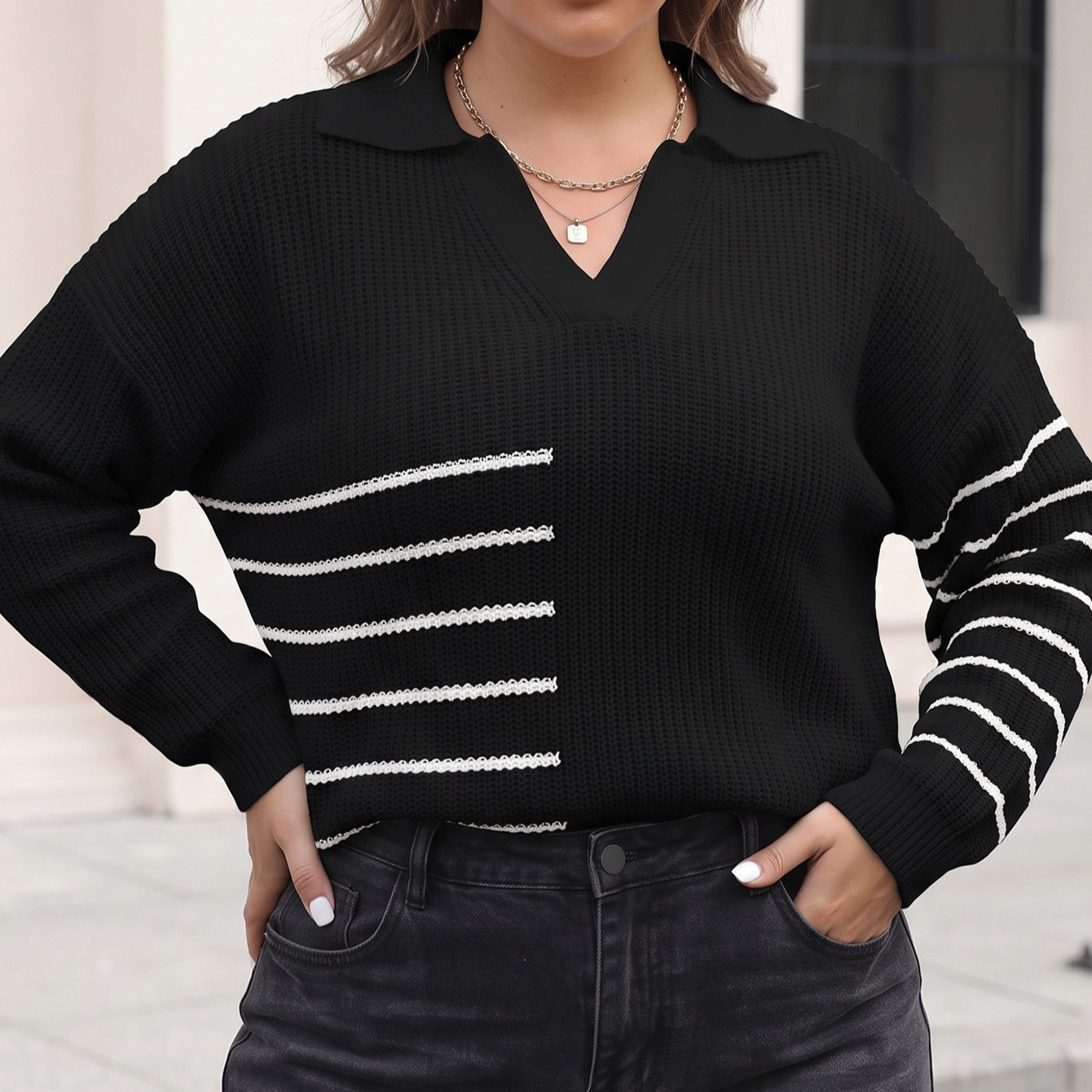 بلوزة نسائية محبوكة بأكمام طوي - مراجعة Winter Clothing For Plus Size Women وسعره