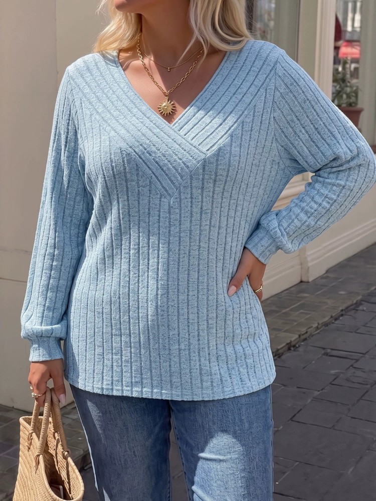 بلوزة نسائية محبوكة بأكمام طوي - مراجعة Winter Clothing For Plus Size Women وسعره