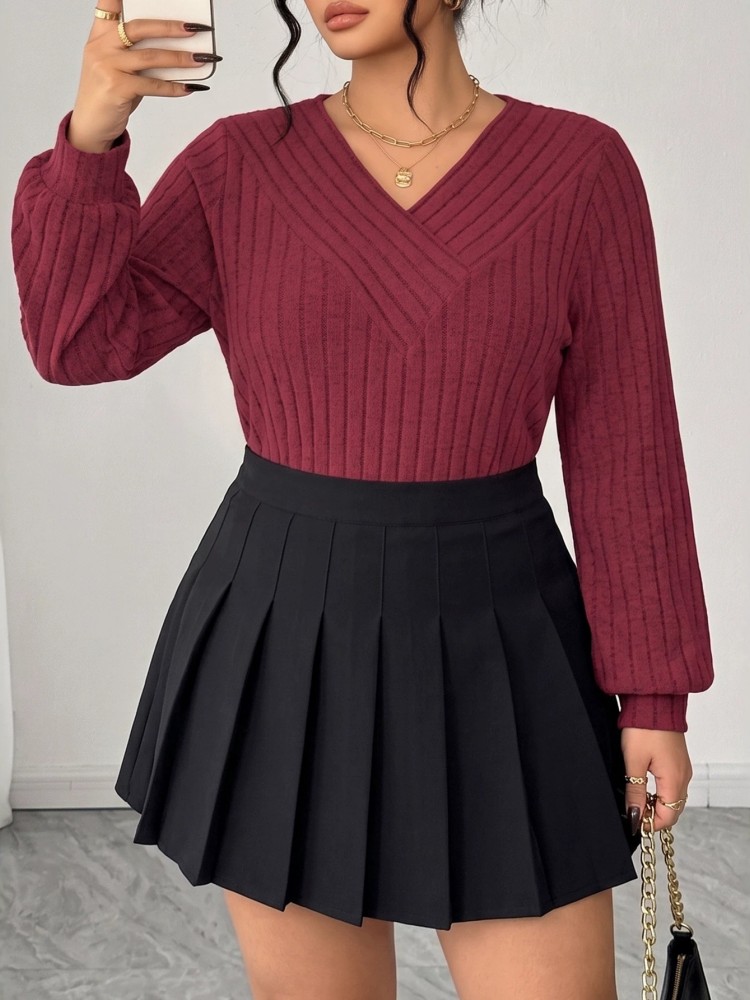 بلوزة نسائية محبوكة بأكمام طوي - مراجعة Winter Clothing For Plus Size Women وسعره